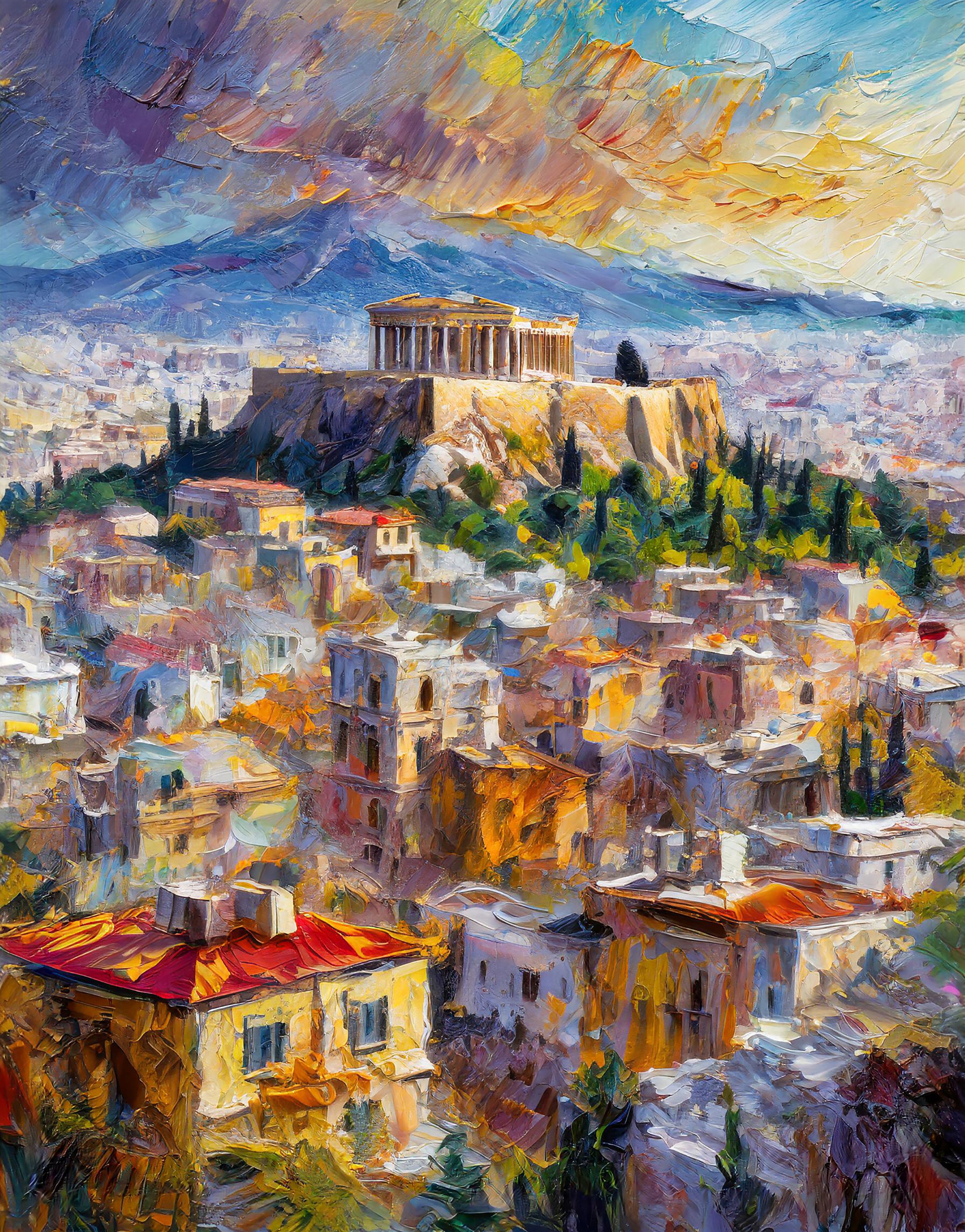 View of the Acropolis and Athens cityscape